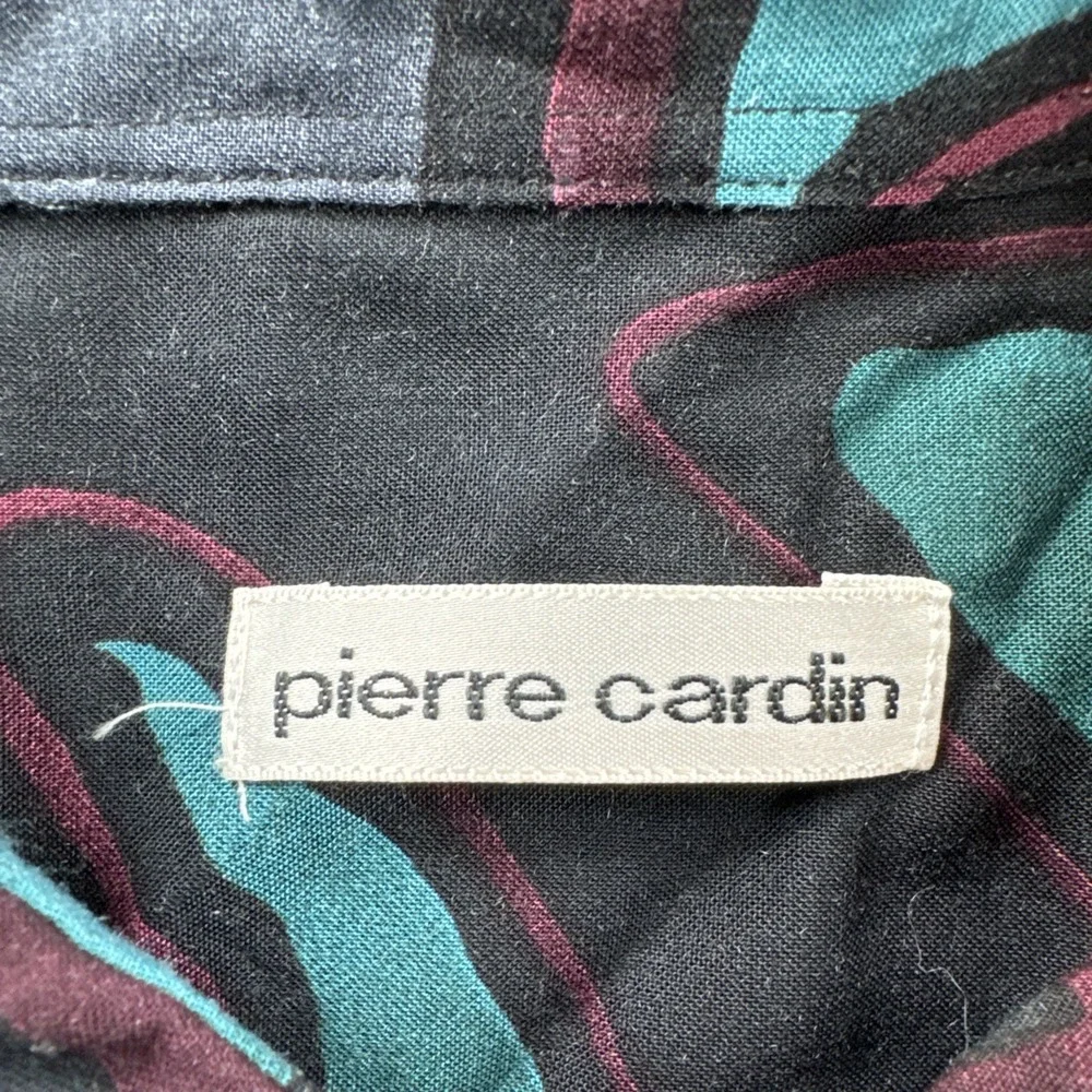 Vintage Pierre Cardin Rayon Shirt Mens L Abstract Short Sleeve Button Up 90s Art